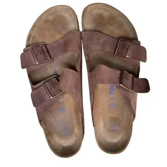 Birkenstock Men's Arizona Sandal EU 46 US 13 Brown Leather Slide Double Strap - Picture 3 of 13